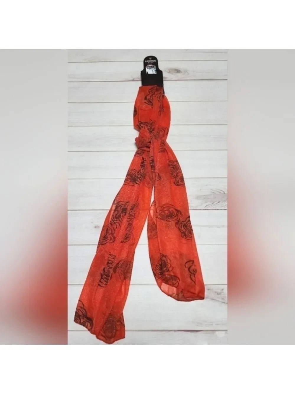 Fashion Scarf Rose Outline Print In Red Sheer - New With Tags